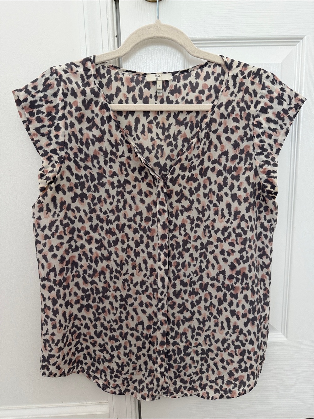 Joie Beige, Pink & Grey Leopard Cap Sleeve Blouse